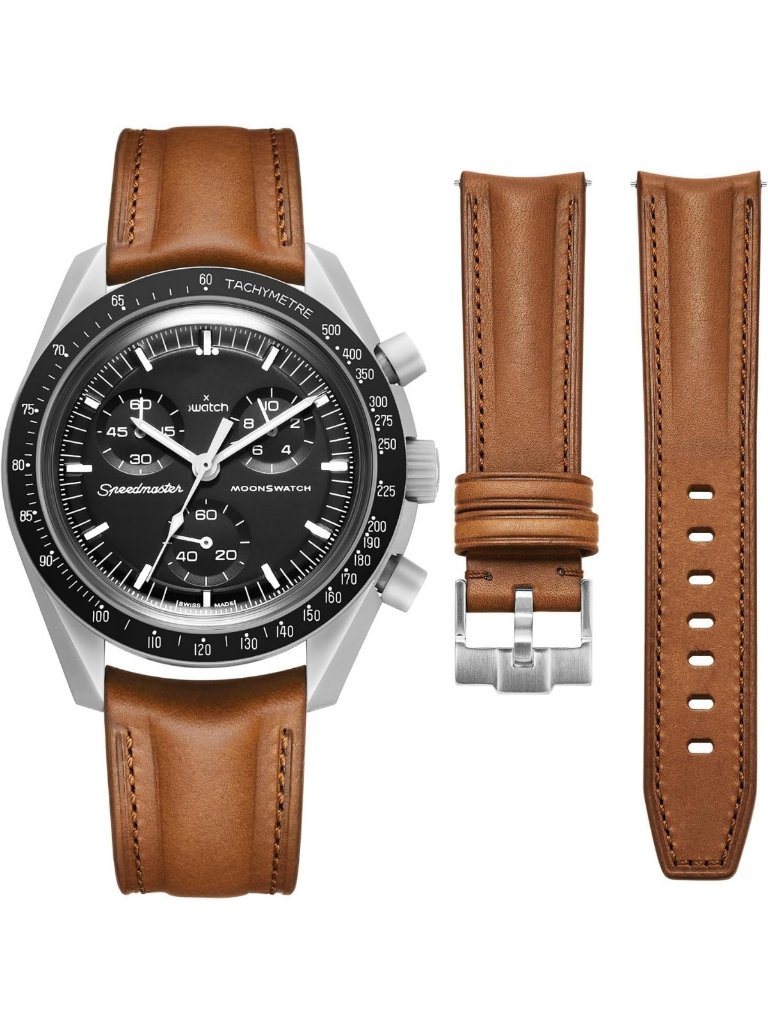 Full Grain Vegetable Tanned Leather Watch Band  20mm Curved Strap For Men